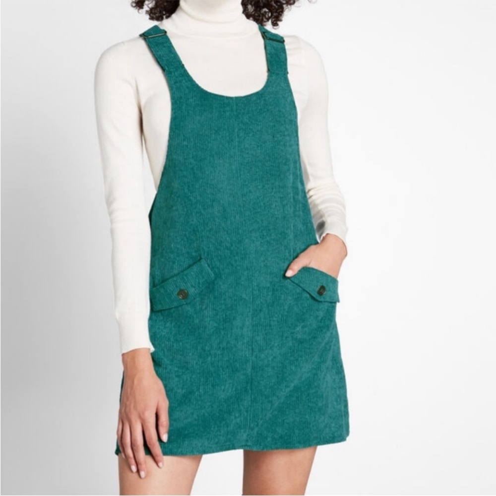 ModCloth Sociable Scholar Corduroy Jumper Mini Dress Overalls Green XL